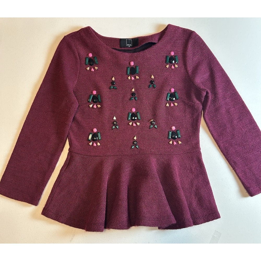 Dolce Vita Purple Tight-Knit Beaded Round Neck Pullover Sweater Size M